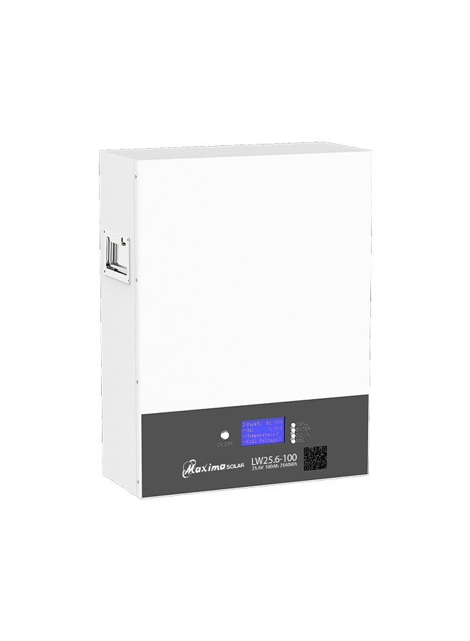 Maxima Solar Wall-Mounted Lithium Battery 25.6V/100Ah - High Capacity, Long Life, Efficient Energy Storage for Systems, Built-In BMS Protection, LCD display for easy monitoring. - Image 1